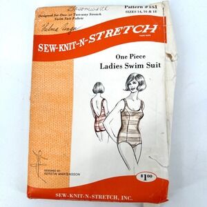 Vintage 60's Sew Knit Stretch One Piece Swimsuit Sewing Pattern Bust 36‎ 38 40